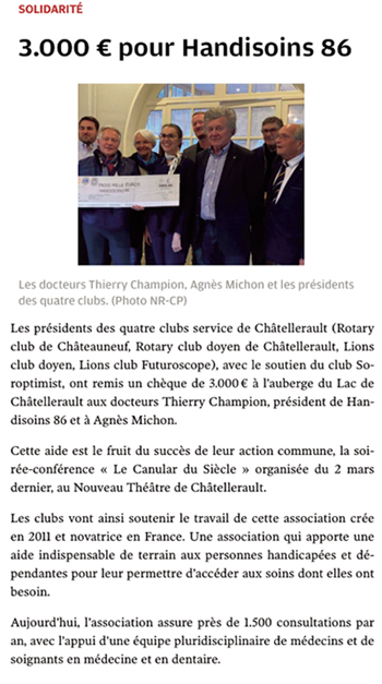 don des clubs service Rotarys et Lion’s